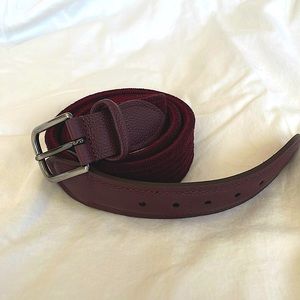 Anderson’s burgundy stretch fabric and leather belt. Brand new, never worn.